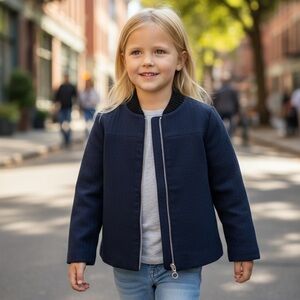 MAKIE Wool Stripe Zip-Up Jacket Navy 8Y